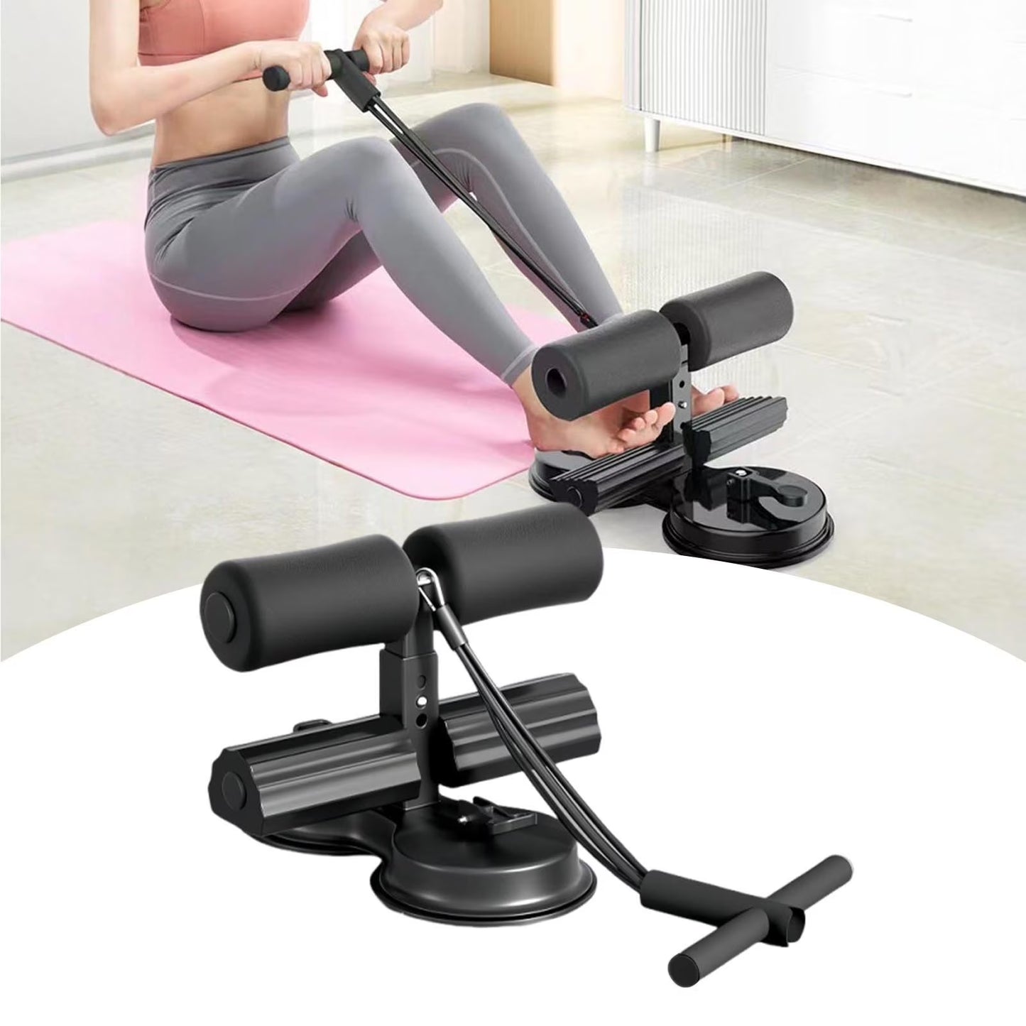 Abdominal Workout Machine with Resistance Bands - Sit-Up and Crunch Equipment for Home Gym (Black)