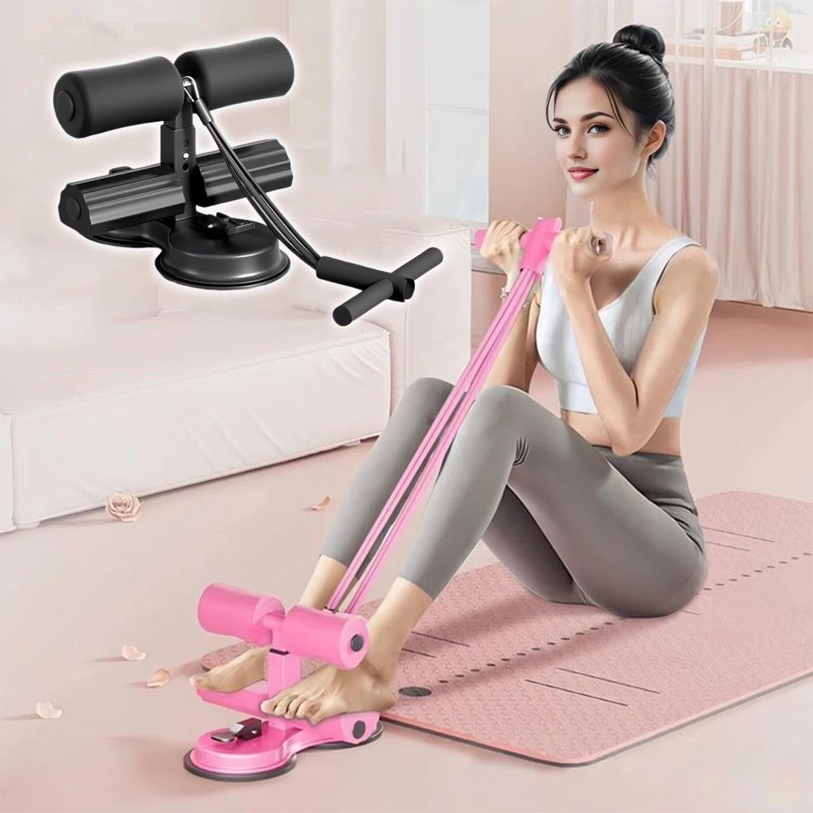 Abdominal Workout Machine with Resistance Bands - Sit-Up and Crunch Equipment for Home Gym (Black)