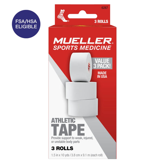 Mueller Athletic Tape Rolls Value Pack - 3 Rolls (1.5 in x 10 yds each)