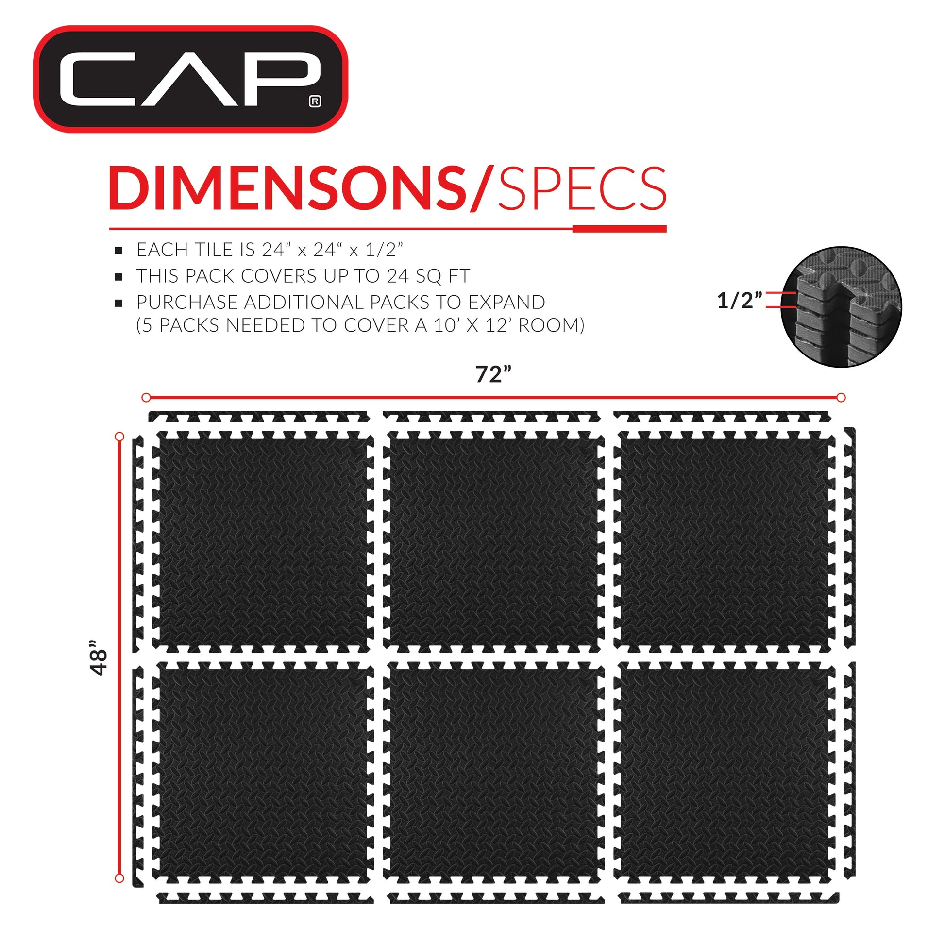 High-Density Interlocking Puzzle Mat Set - 22.3" x 22.3", 6 Pieces