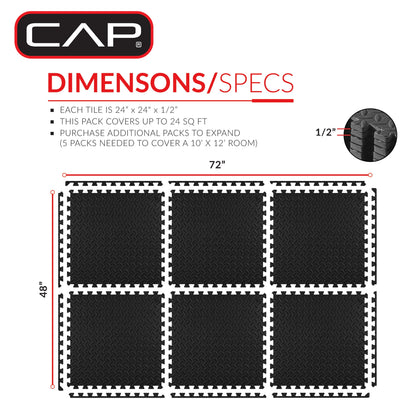 High-Density Interlocking Puzzle Mat Set - 22.3" x 22.3", 6 Pieces