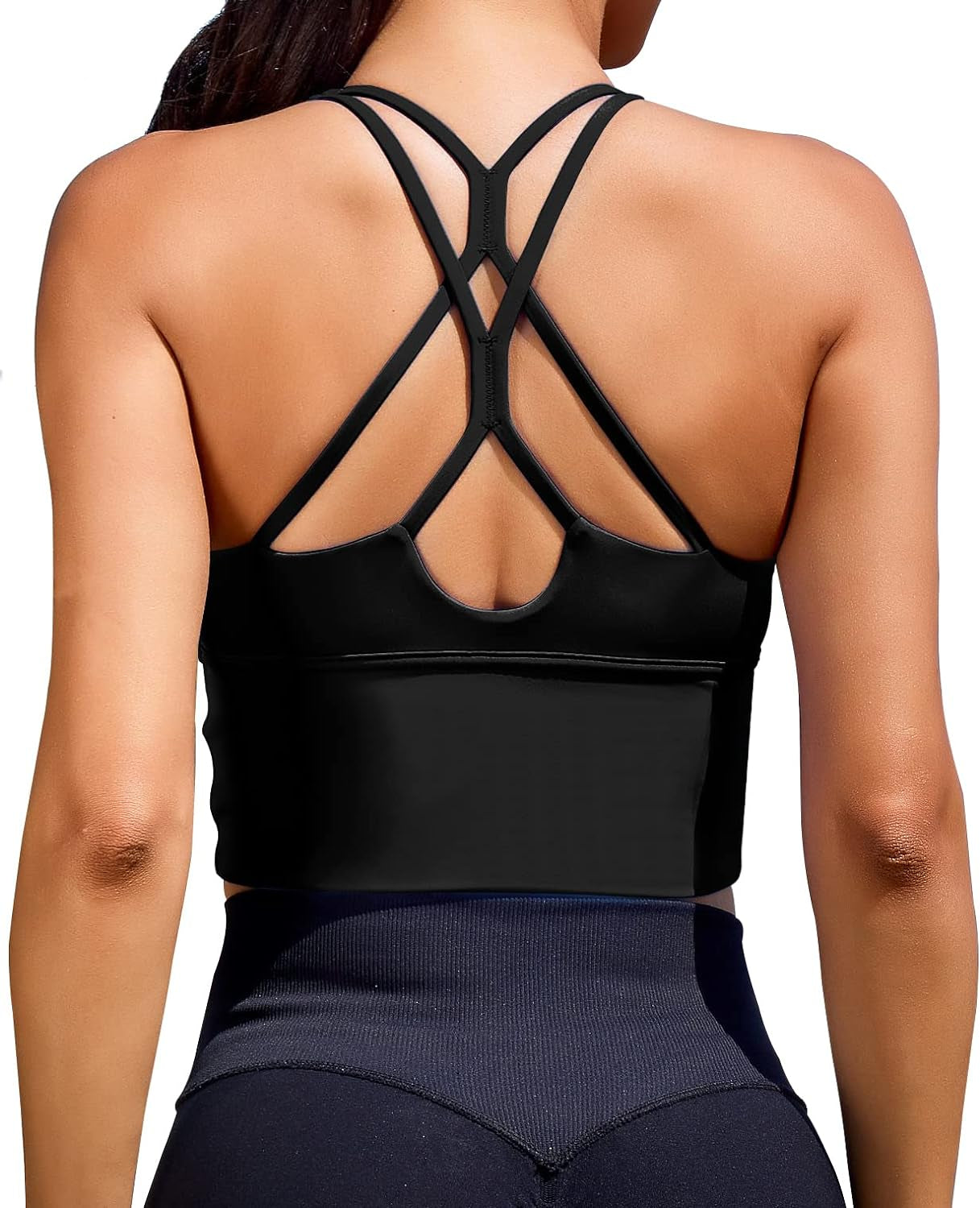 High Support Longline Sports Bra with Built-in Padding and Strappy Design for Women - Ideal for Yoga and Gym Workouts