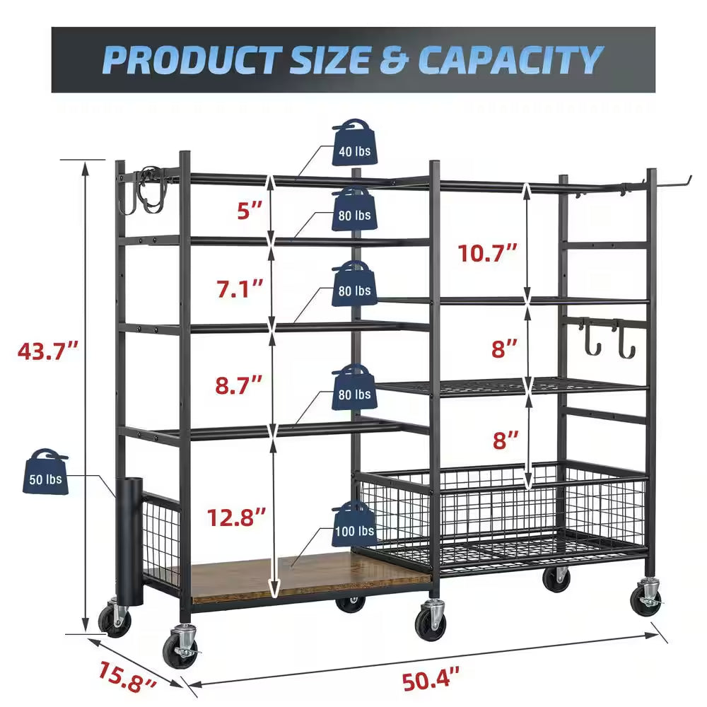 430 lb. Mobile Sports Equipment Storage Rack for Garage